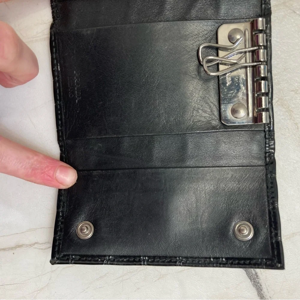 Prada black crocodile embossed key holder rare